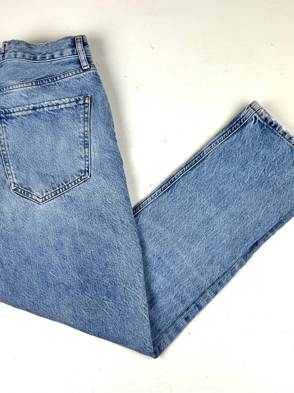 Agolde Jeans Womens 25 Blue Denim Riley High Rise Straight Crop Button 25x26